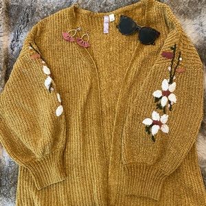 Yellow/Gold Chenille Embroidered Open Cardigan